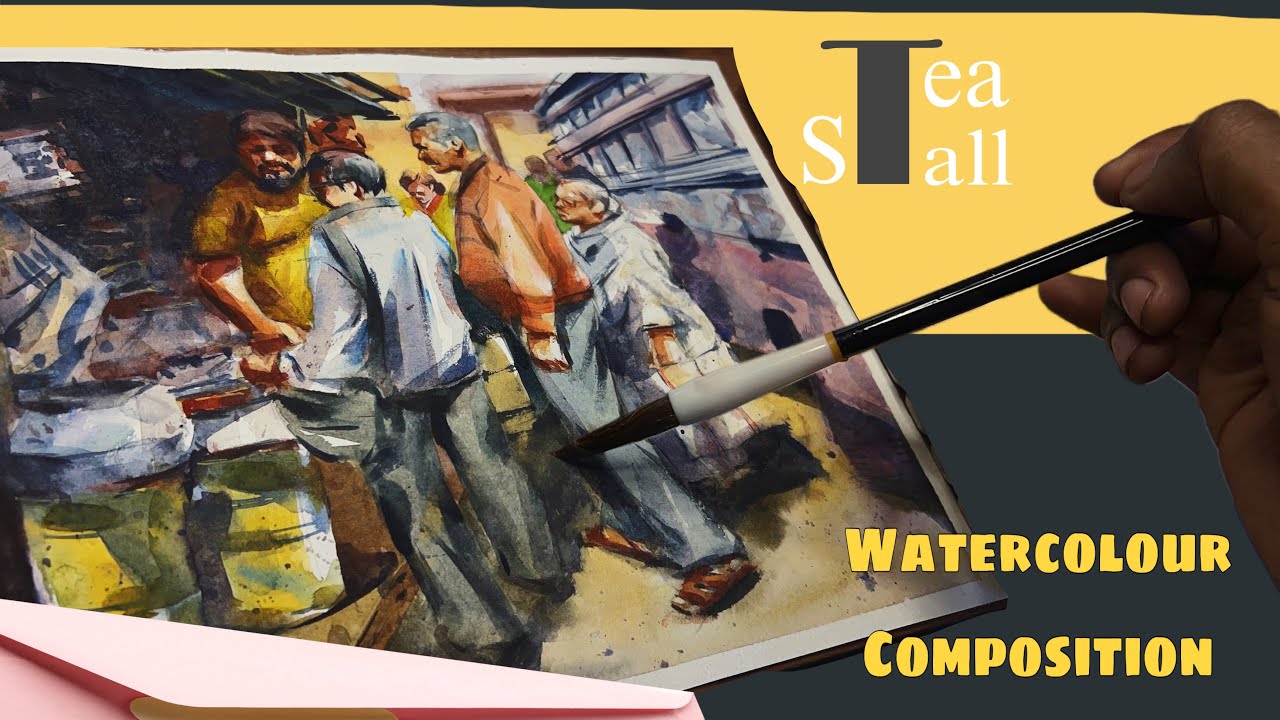 composition watercolour / tea stall / BFA entrance exam preparation / surajit art work
