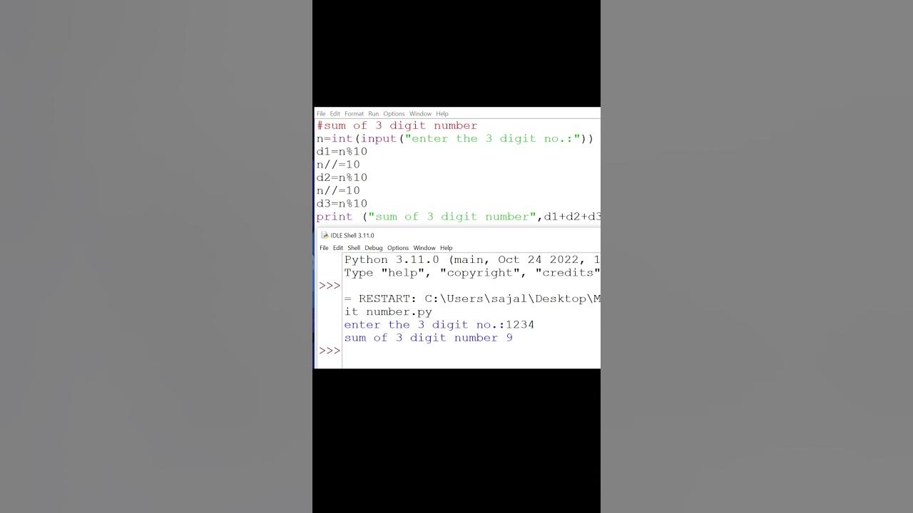 sum of 3 digit number in python #shorts #python #pythonbasics - YouTube