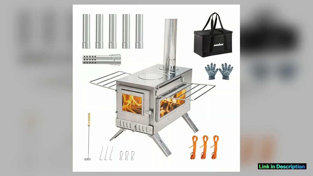 unho Tent Stove Portable Wood Stove Camping Stove Stainless Steel Wood Stove with 7 Tubes Outdoor