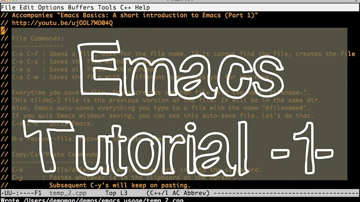 Emacs Tutorial (Beginners) -Part 1- File commands, cut/copy/paste, cursor commands