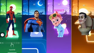 Spider Man 🆚 Super Man 🆚 Bebefinn 🆚 Skibidi Toilet Songs Titan Speakerman | Tiles Hop | Coffin Dance