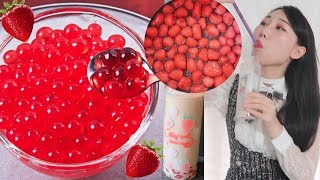 Making Strawberry Tapioca Pearl From Scratch For The First Time!