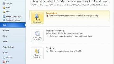 Lancom Technology Microsoft Office 2010 tip: Mark as final