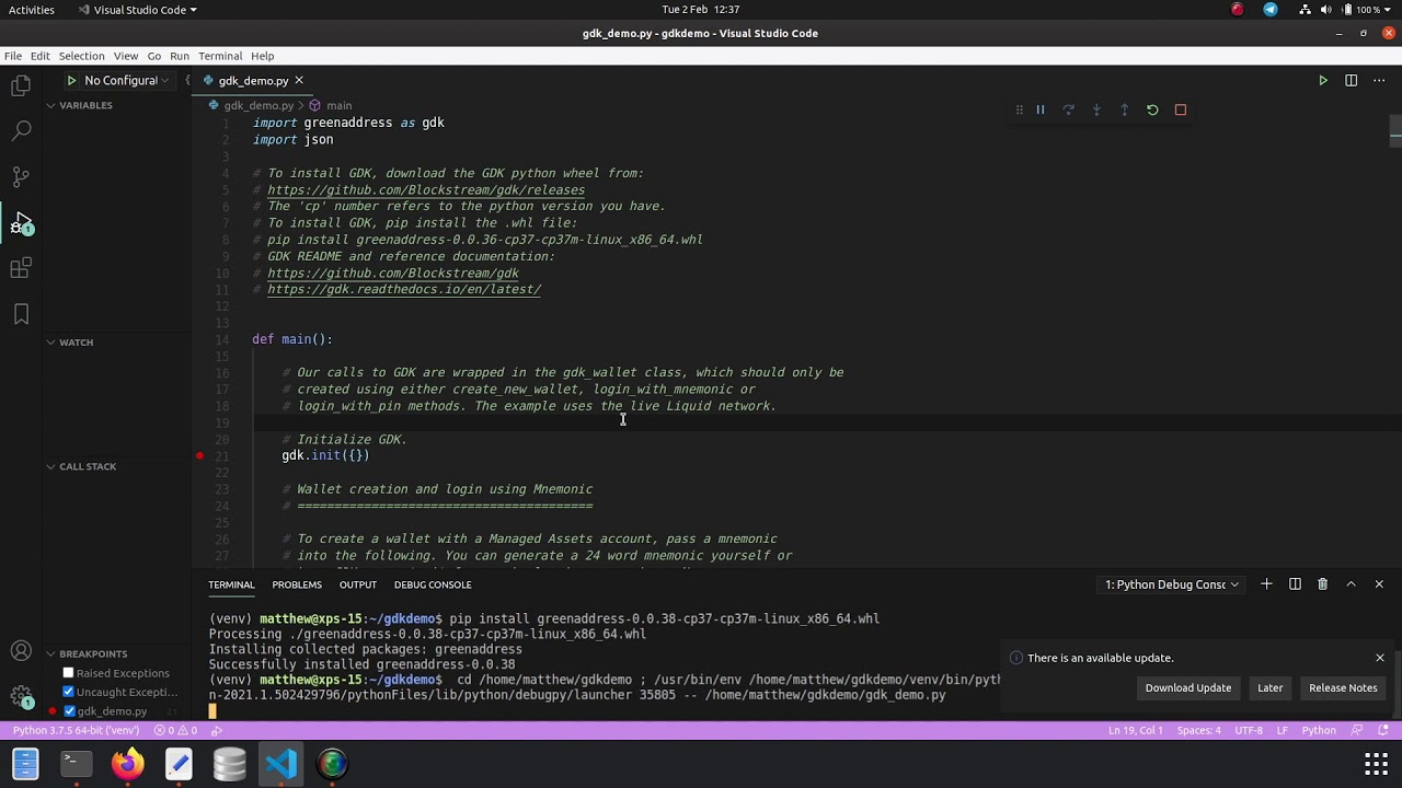 Matthew Haywood | Python Development with the Blockstream GDK Wallet  Library | February 18 2021