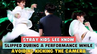 STRAY KIDS’ LEE KNOW SLIPPED DURING A PERFORMANCE WHILE AVOIDING KICKING THE CAMERA Resimi
