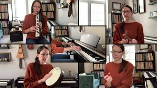 Joy plays The Office theme (piano, melodica, shaker, drum, and clave)