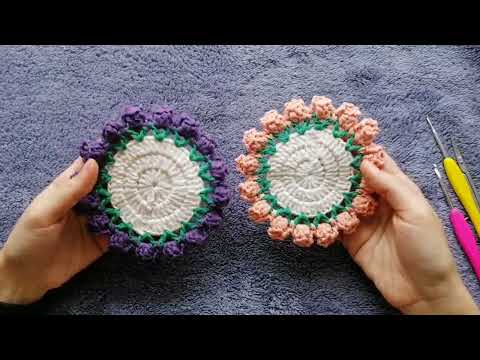 Çiçekli Tığ İşi Bardak Altlığı, Crochet Flower Coaster, Crochet Mug Rug, DIY