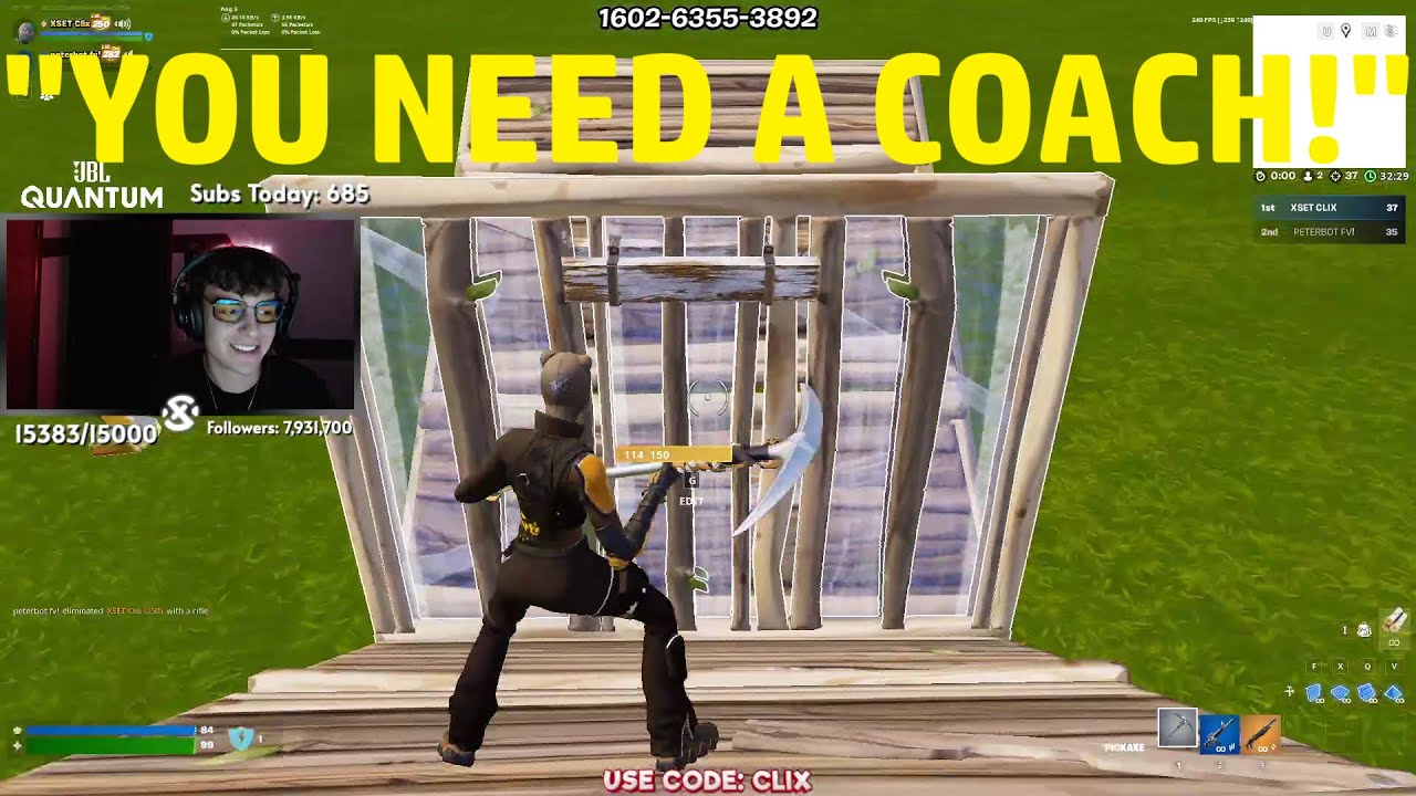 Peterbot tells Clix the Problems with his Gameplay while they 1v1 for 100 Rounds | Fortnite