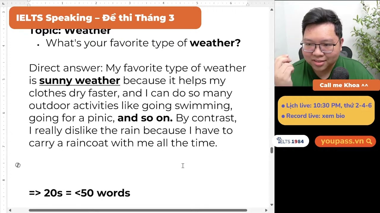 Luyện tập IELTS Speaking chủ đề Weather and Rules cùng thầy Phạm Minh Khoa