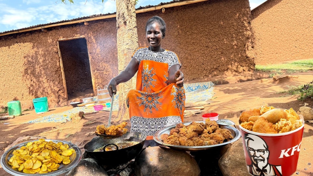 🌍🔥 She Made KFC in the African Village! 😲🍗 No Electricity, Just Firewood 🔥