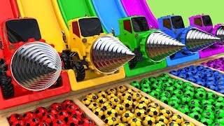 Drill Construction Vehicles Toy Assembly Car VS School Bus Soccer Ball with Learn Colors for Kids screenshot 5