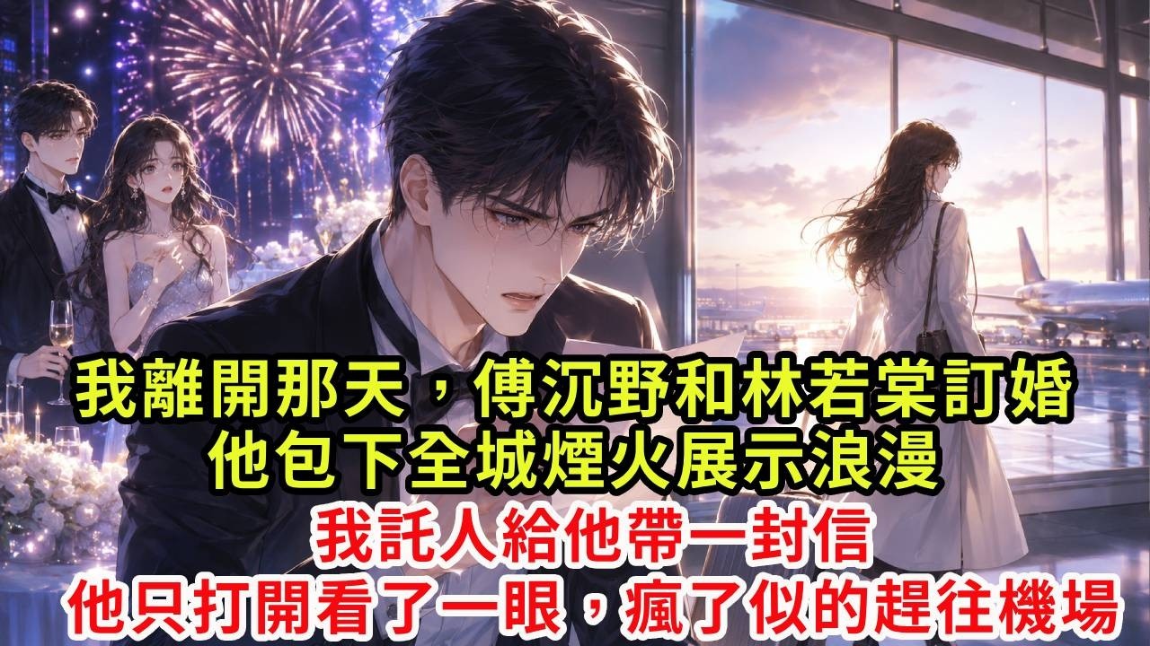 我離開那天,傅沉野和林若棠舉辦盛大的訂婚宴,他包下全城煙火展示浪漫,我託人給他帶一封信,台上的他只打開看了一眼,瘋了似的趕往機場#復仇#情感#爽文#大女主