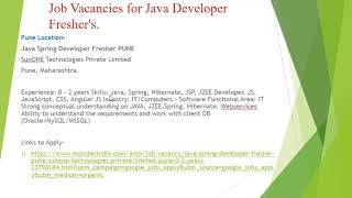 Java Developer Freshers Job vacancy in Pune Maharashtra.