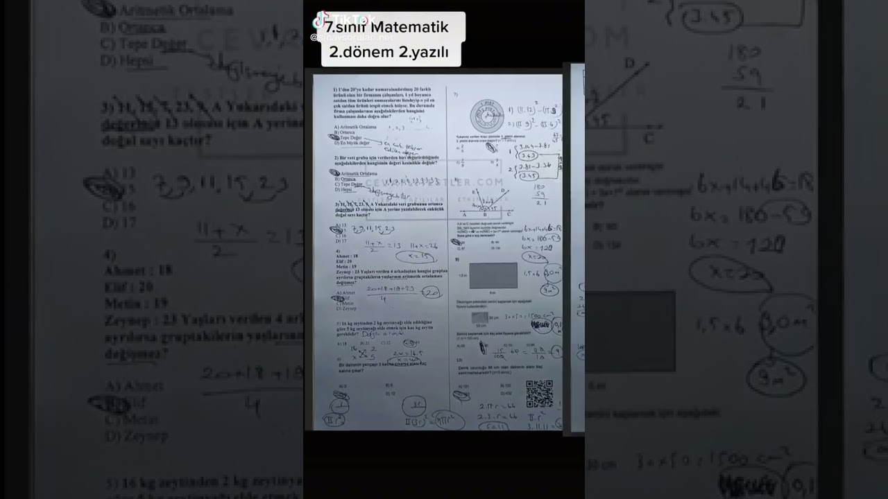 7. sınıf matematik 2. dönem 2. yazılı soruları