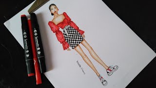 Fashion drawing //رسم أزياء جميلة و كيوت خطوة بخطوة