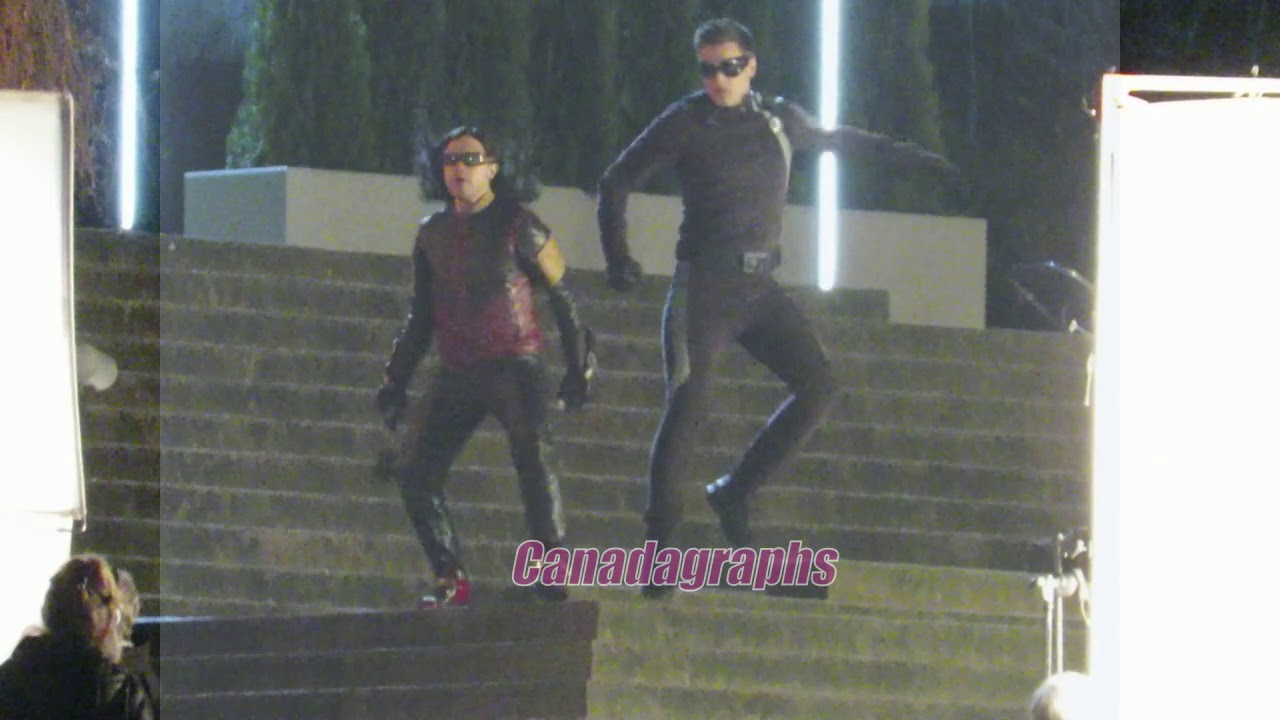 The Flash shoots a scene for episode 521 with Carlos Valdes and Hartley Sawyer
