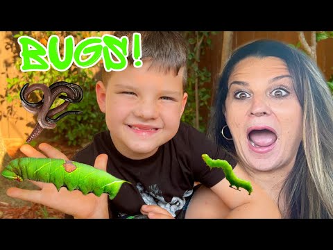 🐛 Caleb Finds a GiANT WORM! Backyard BUG HUNT with MOMMY! Worms, Caterpillar, Snails Bugs!