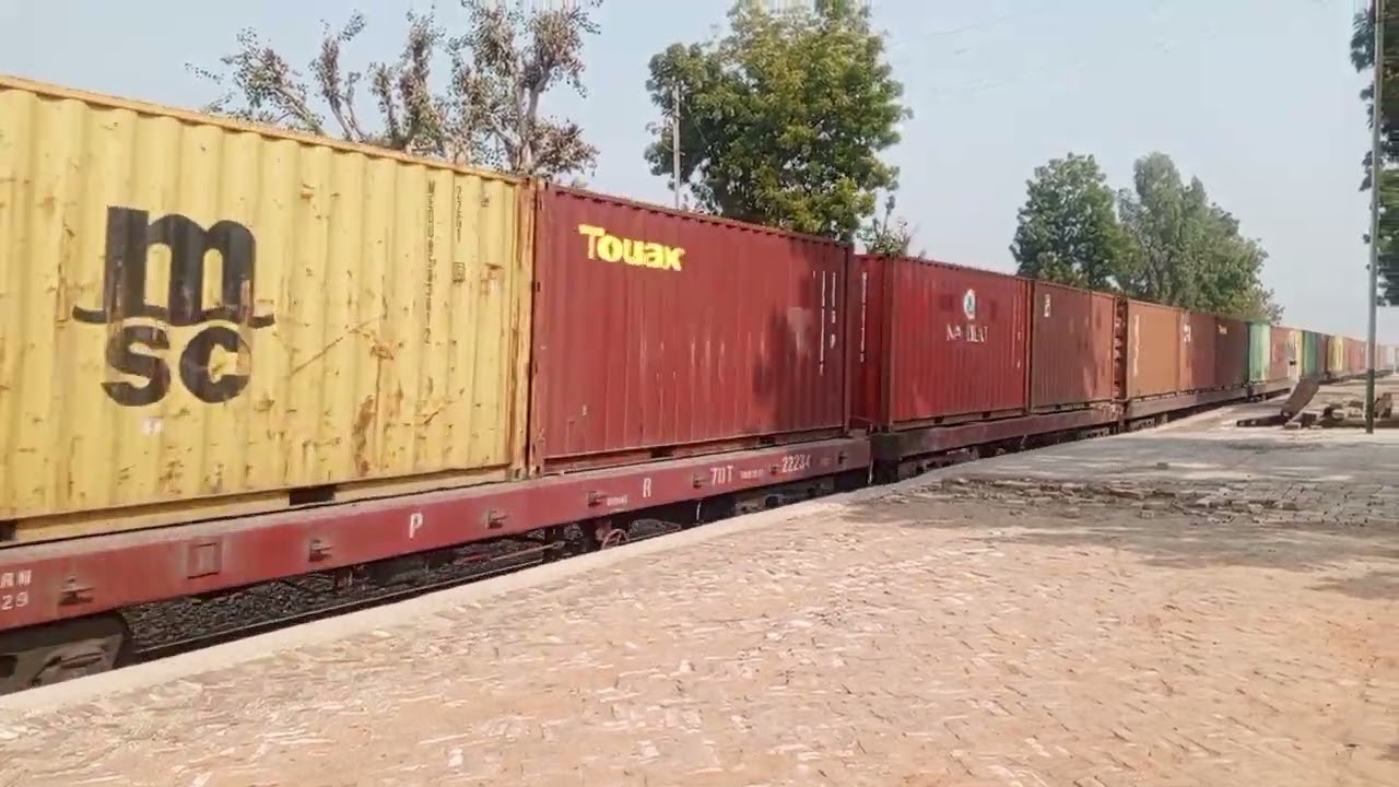 Goods Train loaded Container passing through 