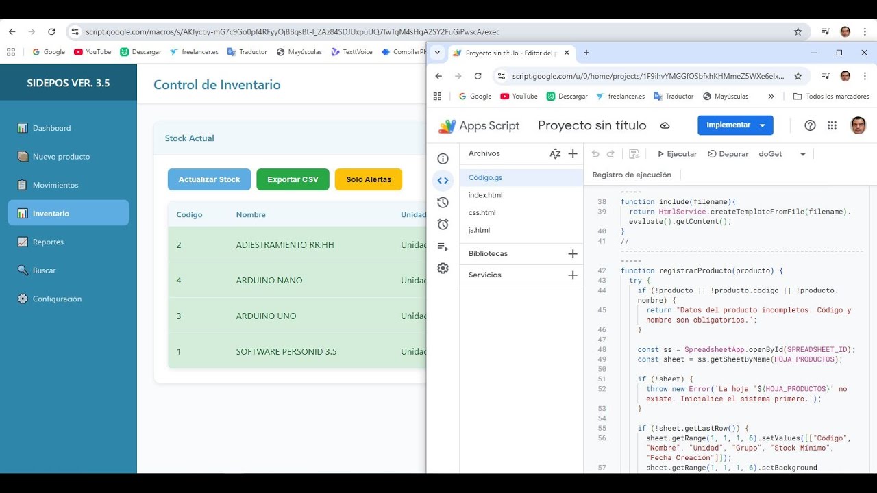 APPS SCRIPT - INVENTARIO - PARTE 1 - CSS JS EXTERNO - YouTube