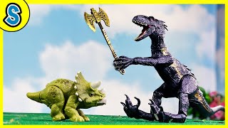 Indoraptor Battle Axe vs. Topsy | Jurassic World Toy Dinosaurs for kids blue mattel