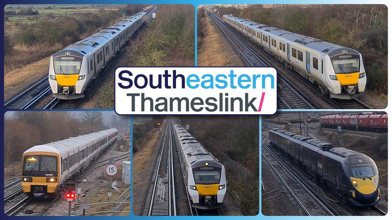 Southeastern & Thameslink Passenger Trains at an overcast Hoo Junction.