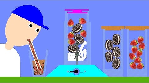 【Algodoo】Trying Oreo Strawberry Shake!　オレオとイチゴのシェイクを作って飲んでみた