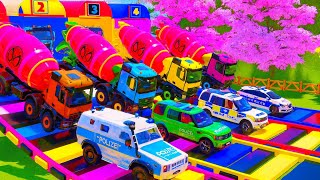 COLORFUL MERCEDES MIXERS DODGE POLICE UNITS AND VOLVO TRANSPORTERS IN A RAINBOW POWER DISPLAY | FS22 screenshot 1