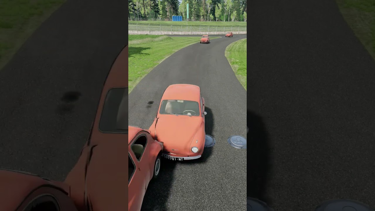 Bollards vs mini Beetle car crash 