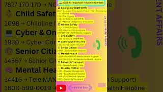 🇮🇳 India Important Helpline Numbers | Emergency Contact List 2026 | #shorts #explore #shortsfeed