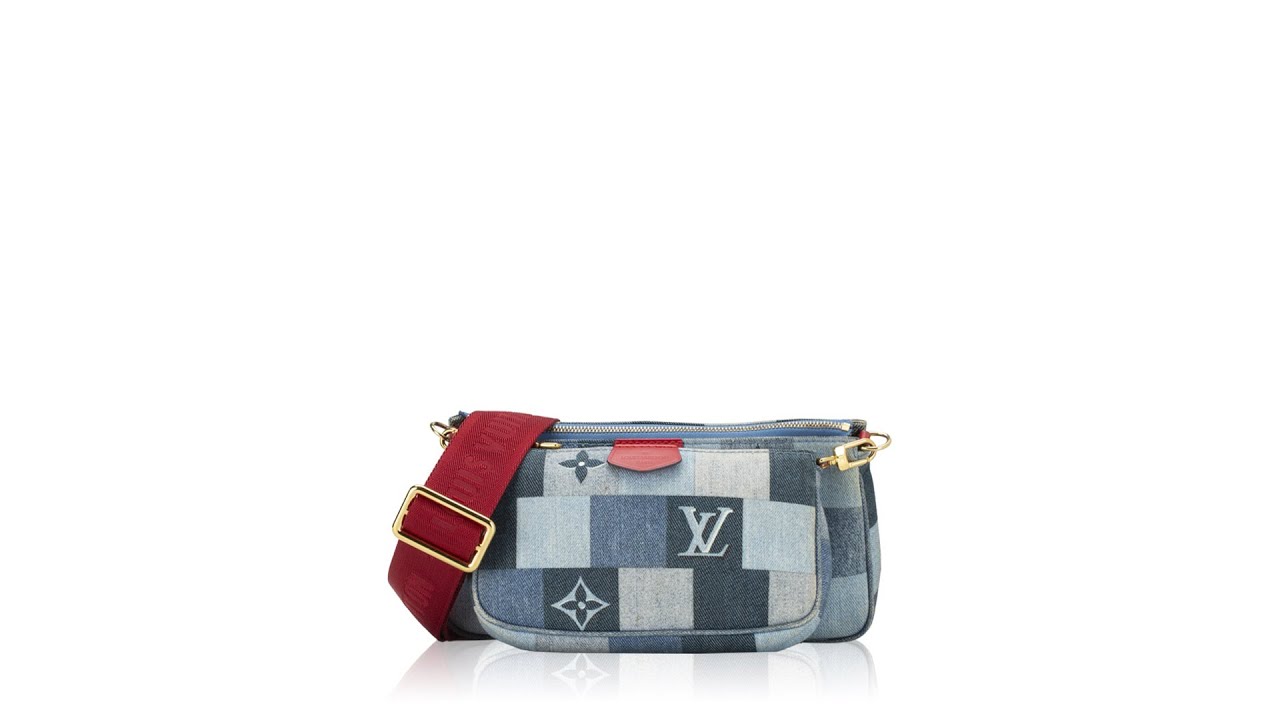 Louis Vuitton Denim Damier Patchwork Multi Pochette Accessories Blue Rouge