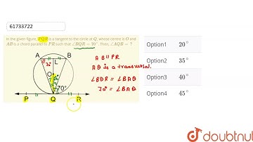 In the given figure, PQR is a tangent to the circle at Q, whose centre is O and AB is a chord pa...