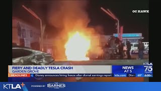1 dead in fiery three-vehicle crash in Garden Grove.