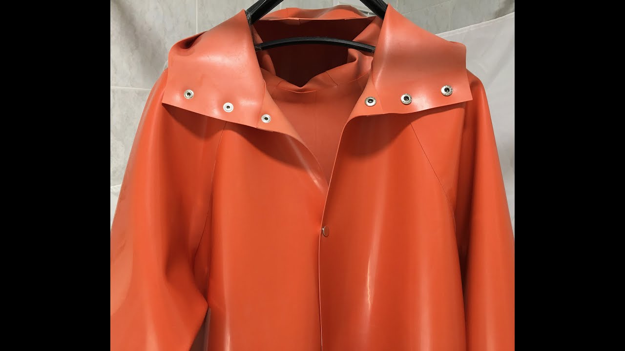 VERY HEAVY RUBBER RAINCOAT GUMMIMANTEL REAL RUBBER ORANGE XL GUMMIJACKE ...