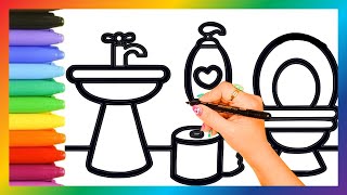 How to draw a easy bathroom: Easy drawing for kids and Toddlers 💜🚻💜🚻