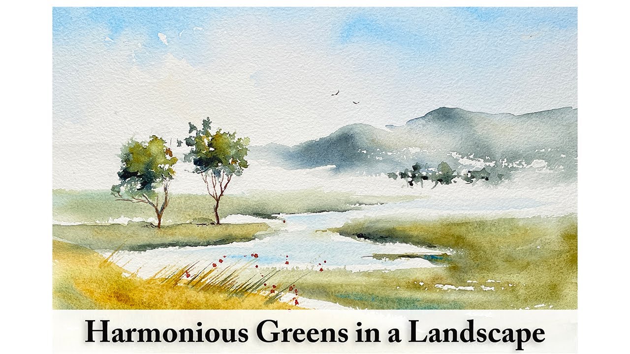 Harmonious Greens in a Landscape | Watercolour Demonstration | Perylene Green | Colour Mixing