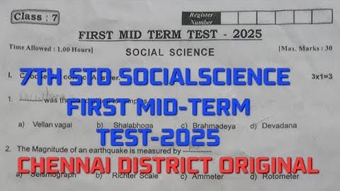 7th Social science | First Mid-Term Test 2025 | Original | Question Paper | 7th social 1st mid term