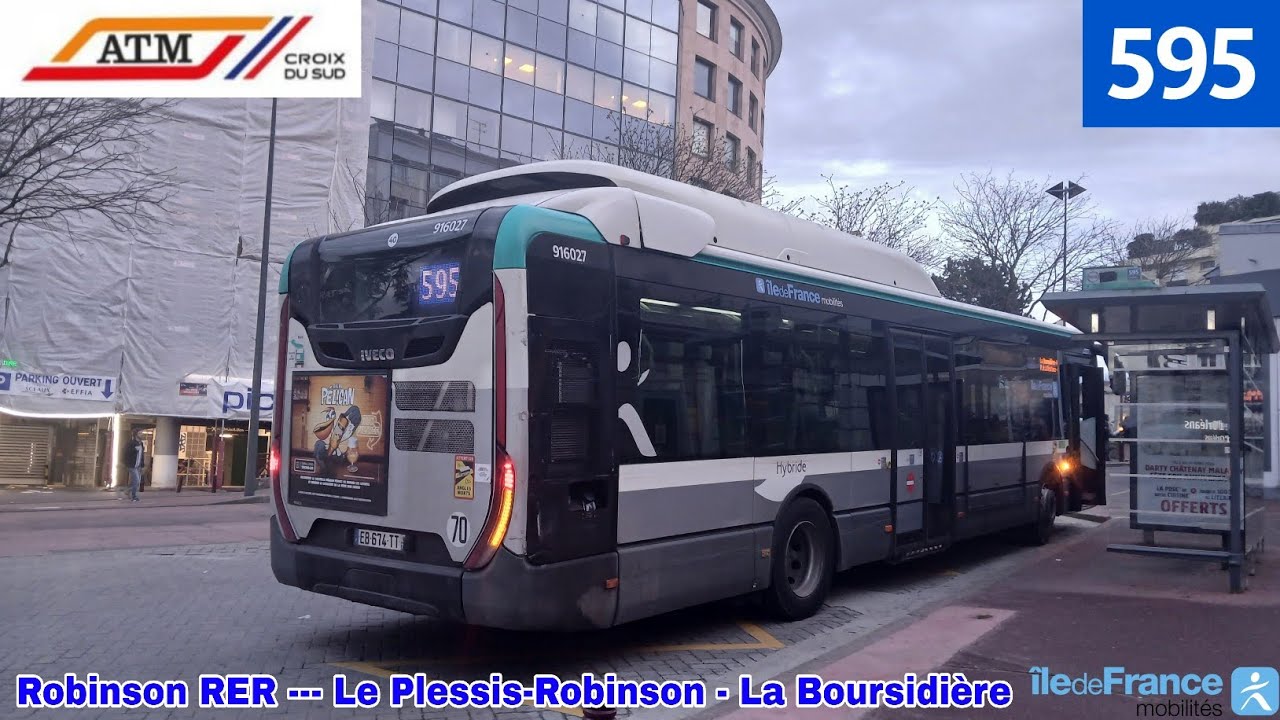 Bus 595 ATM - Urbanway 12 Hybride N°916027 Robinson RER --- Le Plessis-Robinson - La Boursidière 