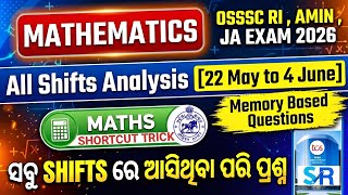 RI Exam Analysis Maths 2026 || Memory Based Questions OSSSC RI AMIN 2026 || Solution Routes
