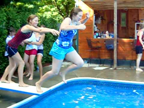 pushed into the pool - YouTube