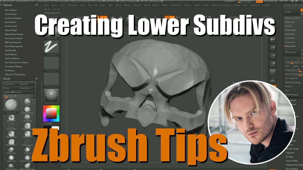 how to reduce subdivisions in zbrush