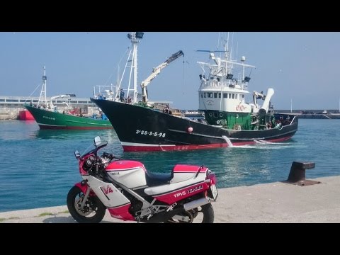 FISHING BOATS with crane in Getaria bring anchovies | VIDEO for CHILDREN | YAMAHA RD 500 LC V4