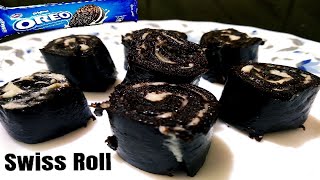 Oreo Biscuit Swiss Roll Without Whipped Cream, Dark Chocolate, Oven, Egg | No Bake Swiss Roll