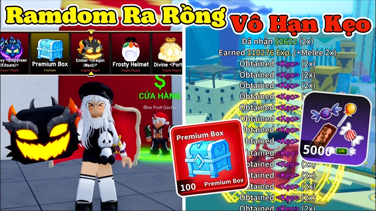 [BloxFruit] Mình Random Được Rồng BUG Vô Hạn Kẹo Premium Box Trái Limited Siêu Ngon