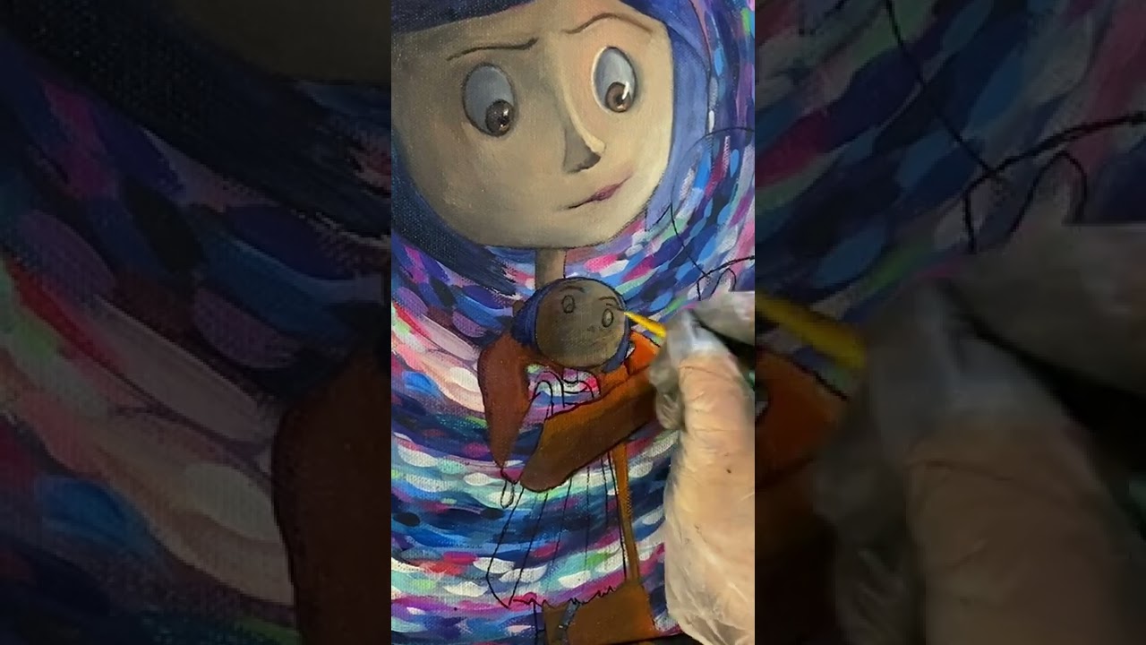 Coraline Painting with REAL Button Eyes 7