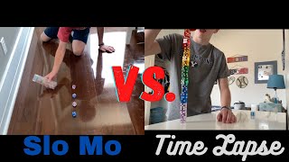 Slo mo vs. time lapse dice stacking
