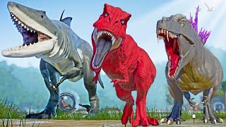 Jurassic World Evolution Tirex vs Indominus Rex Hero Skin, Godzilla, King Shark Dinosaurs Fighting