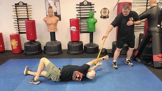 Cane Self Defense with striking as you move and moving as they fall.