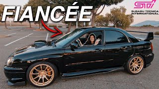 MY FIANCÉE DRIVES MY PROTUNED 2004 SUBARU WRX STI! HER FIRST TIME DRIVING STICK SHIFT**