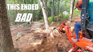 Taking Down A Leaning Pine Tree With Kubota BX23S / It Did Not Go Well / Part 1