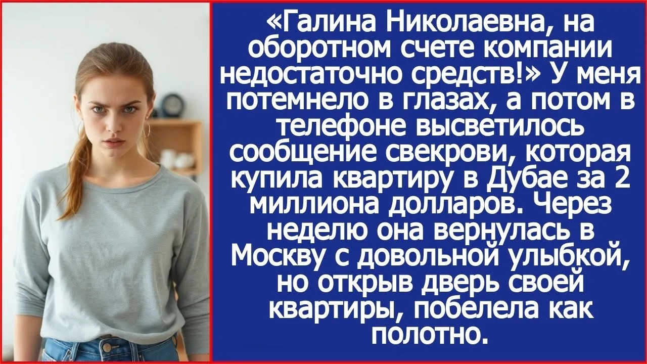 Моя свекровь купила квартиру в Дубае за 2 миллиона долларов с корпоративного счета моей фирмы!
